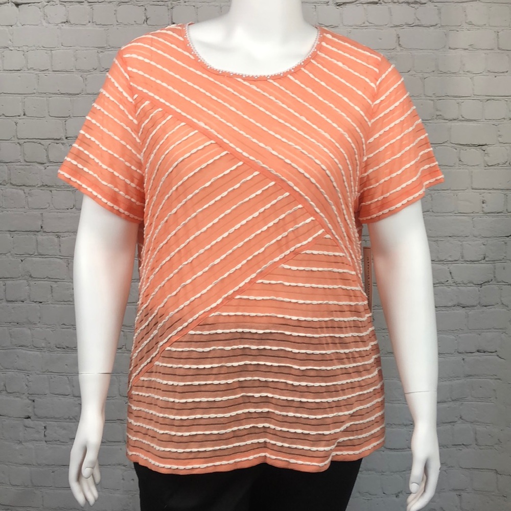 Alfred Dunner Peach & White Sheer Top Sz 1X 2X 3X - Picture 2 of 4